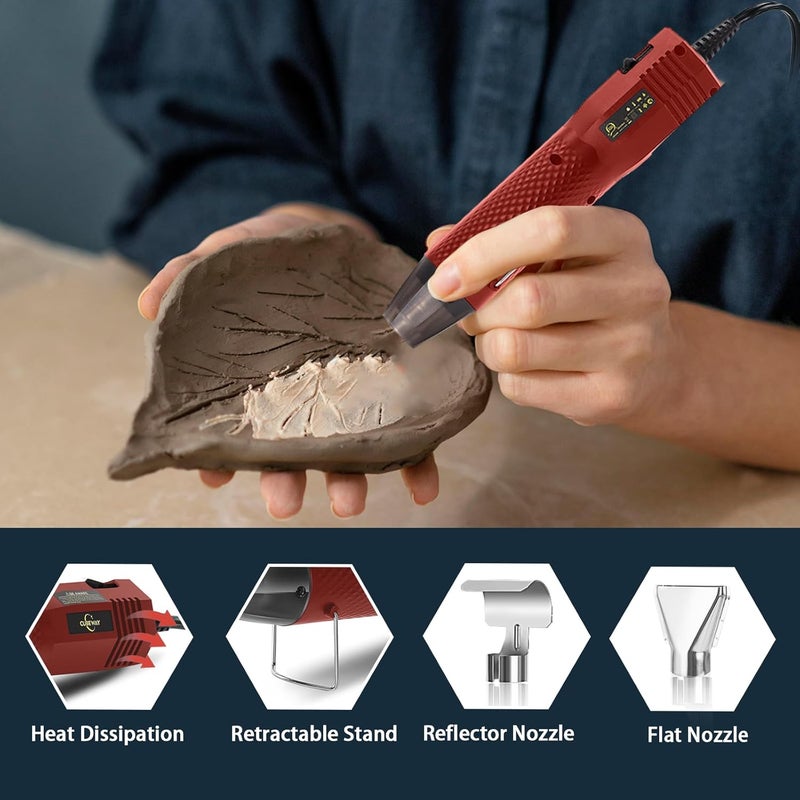 CUBEWAY Mini Heat Gun 350W, 2-Temp Settings 392°F & 662°F,Fast Heat Hot Air Gun Tool with 2 Reflector Nozzle and and 6.56Ft Long Cable for Crafting, Vinyl Wrap and Shrink Tubing - Image 4